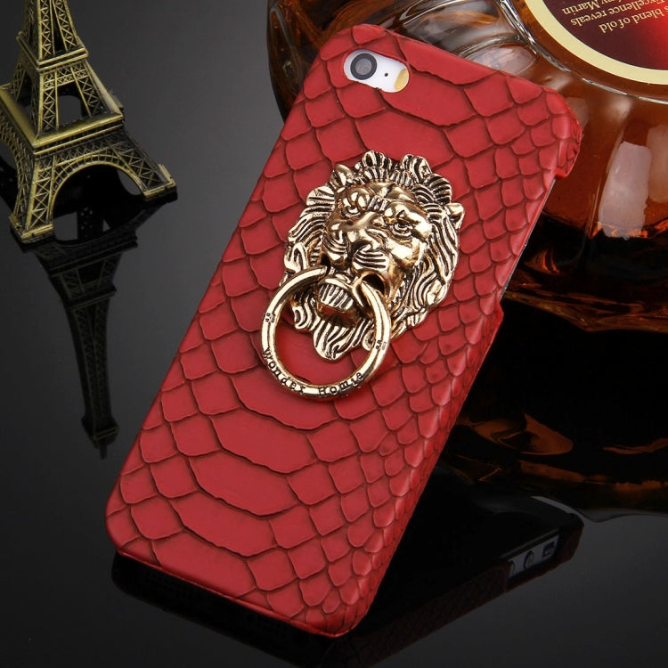 For iPhone SE & 5s & 5 Snakeskin Texture Paste Skin PC Protective Case with Lion Head Holder