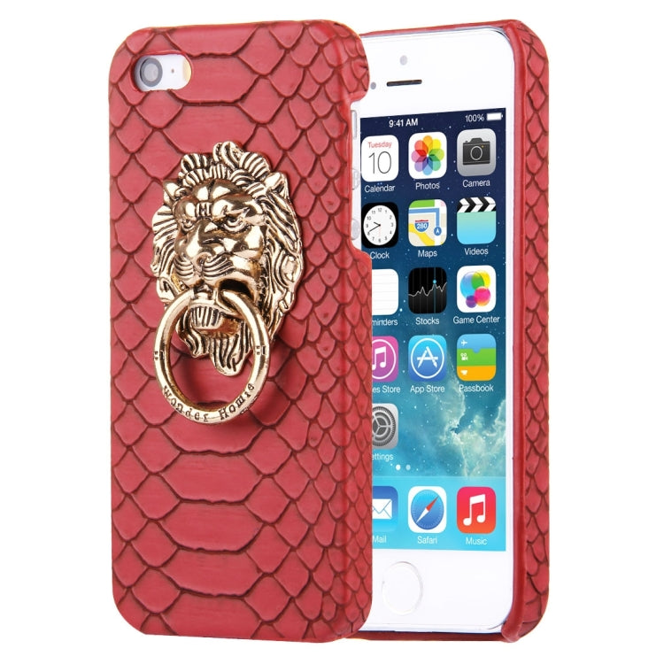 For iPhone SE & 5s & 5 Snakeskin Texture Paste Skin PC Protective Case with Lion Head Holder