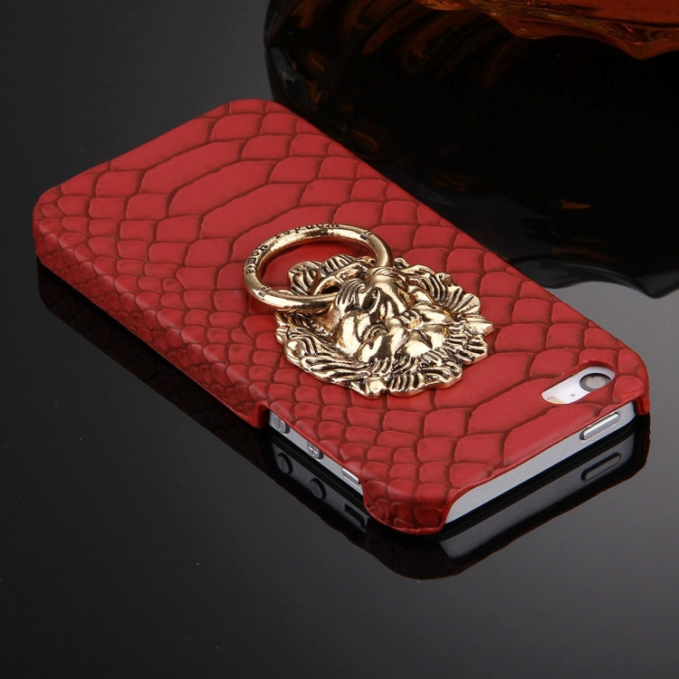 For iPhone SE & 5s & 5 Snakeskin Texture Paste Skin PC Protective Case with Lion Head Holder