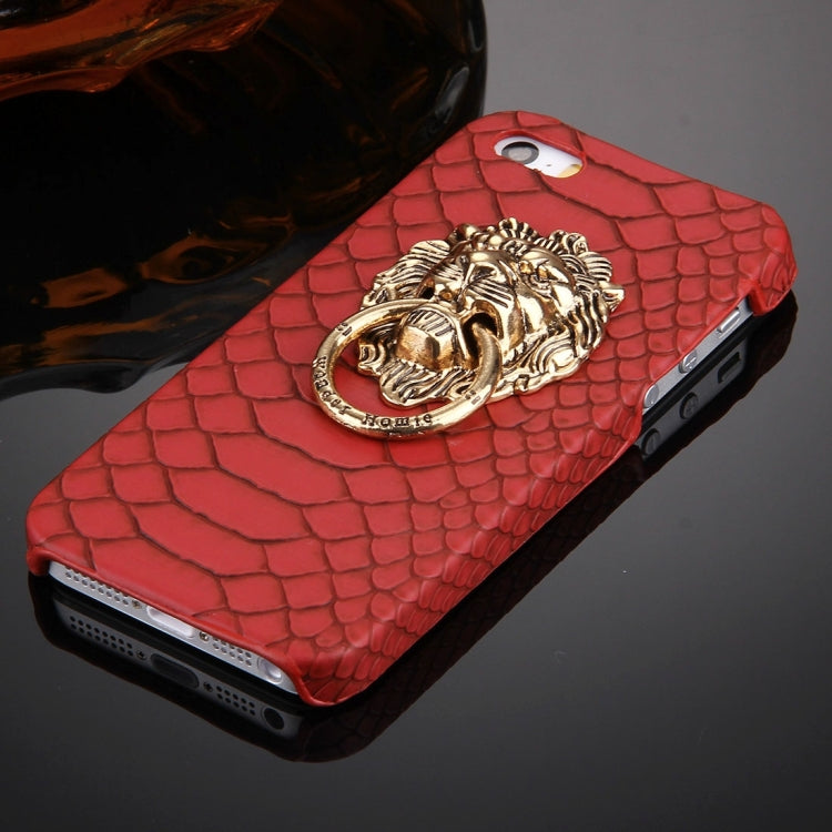 For iPhone SE & 5s & 5 Snakeskin Texture Paste Skin PC Protective Case with Lion Head Holder