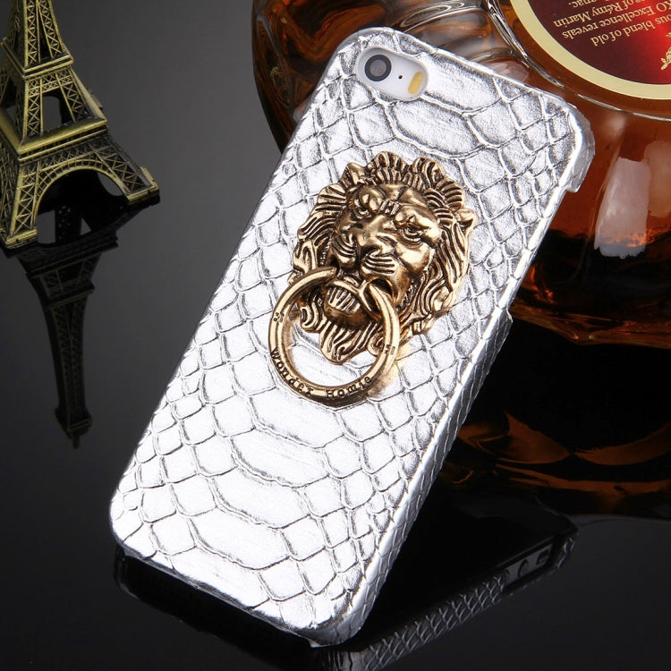 For iPhone SE & 5s & 5 Snakeskin Texture Paste Skin PC Protective Case with Lion Head Holder
