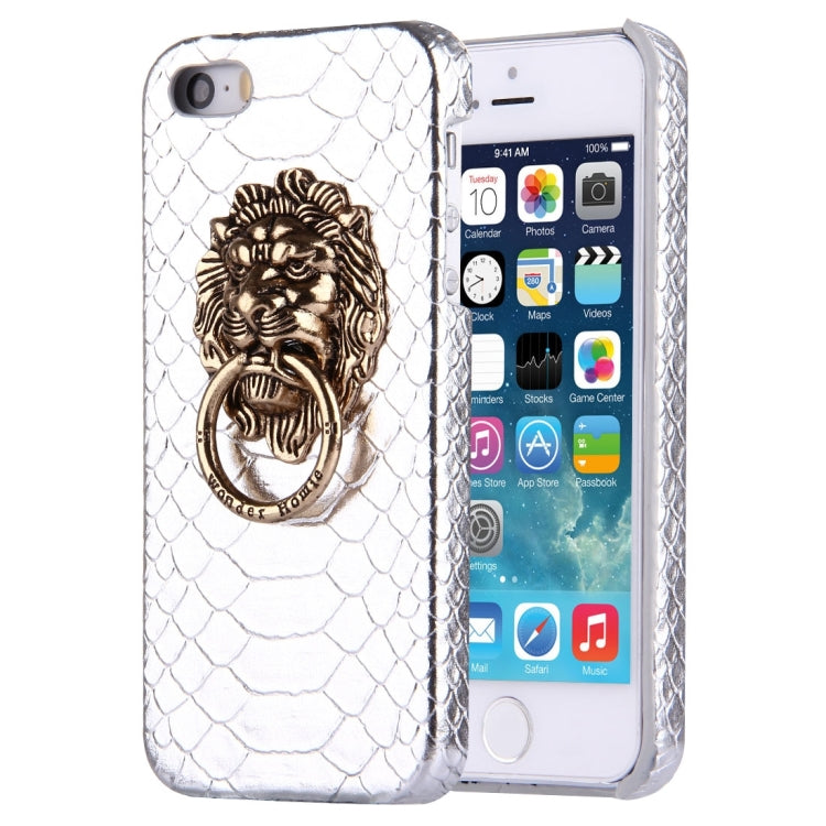For iPhone SE & 5s & 5 Snakeskin Texture Paste Skin PC Protective Case with Lion Head Holder