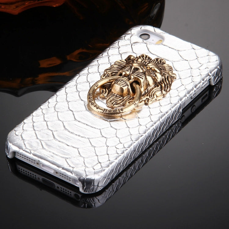 For iPhone SE & 5s & 5 Snakeskin Texture Paste Skin PC Protective Case with Lion Head Holder