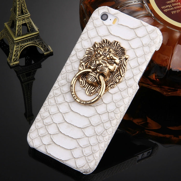For iPhone SE & 5s & 5 Snakeskin Texture Paste Skin PC Protective Case with Lion Head Holder