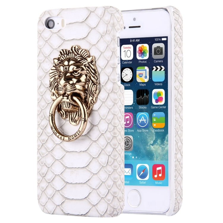 For iPhone SE & 5s & 5 Snakeskin Texture Paste Skin PC Protective Case with Lion Head Holder