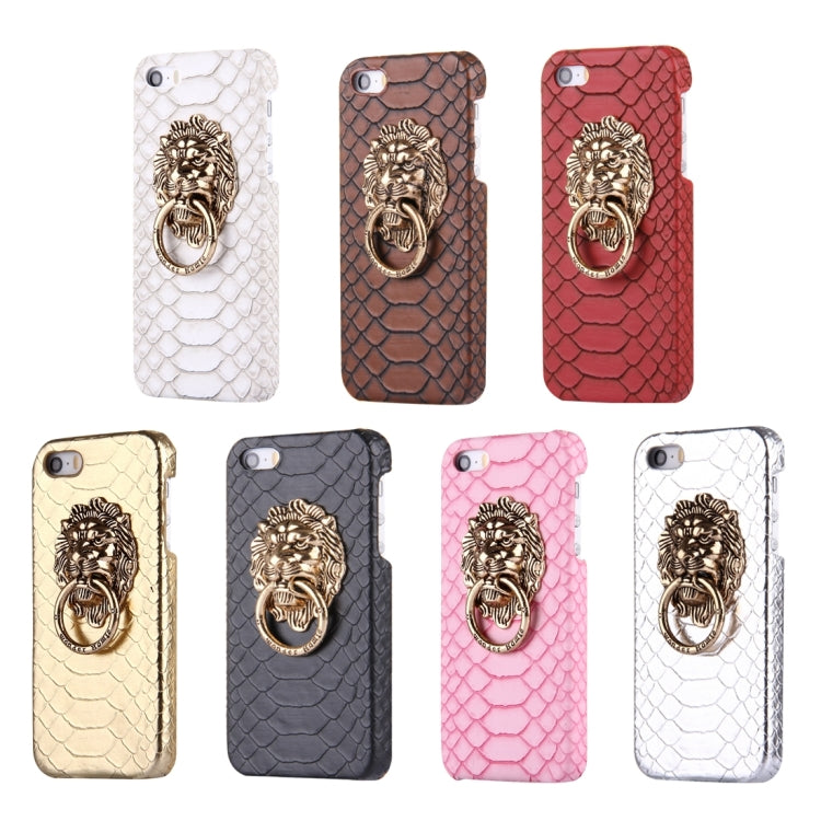 For iPhone SE & 5s & 5 Snakeskin Texture Paste Skin PC Protective Case with Lion Head Holder