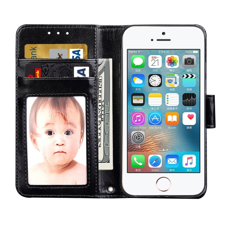For iPhone 5 & 5s & SE Crazy Horse Texture Horizontal Flip Leather Case with Photo Frame & Holder & Card Slots & Wallet & Lanyard