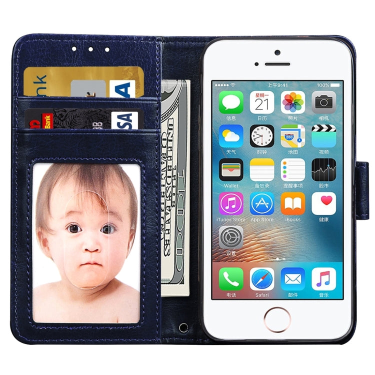 For iPhone 5 & 5s & SE Crazy Horse Texture Horizontal Flip Leather Case with Photo Frame & Holder & Card Slots & Wallet & Lanyard