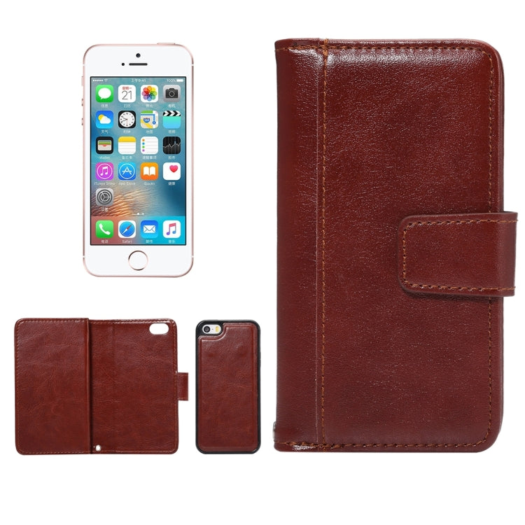 For iPhone 5 & 5s & SE Separable Crazy Horse Texture Horizontal Flip Leather Case + Back Cover 6 Card Slots & Wallet & Photo Frame & Lanyard(Brown)
