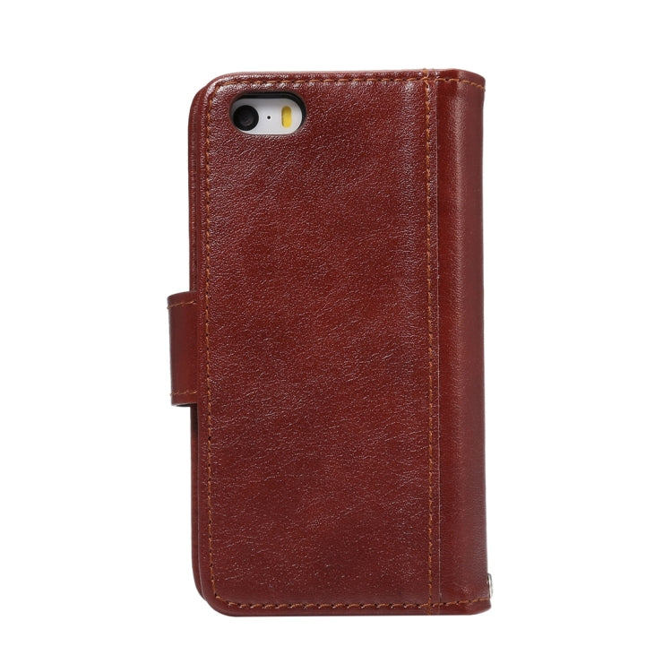 For iPhone 5 & 5s & SE Separable Crazy Horse Texture Horizontal Flip Leather Case + Back Cover 6 Card Slots & Wallet & Photo Frame & Lanyard(Brown)