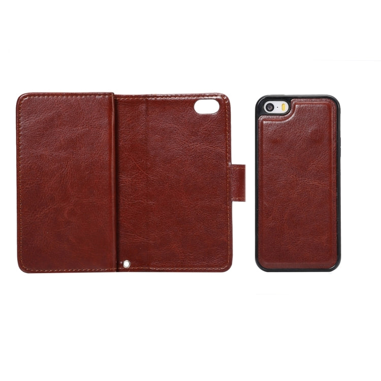 For iPhone 5 & 5s & SE Separable Crazy Horse Texture Horizontal Flip Leather Case + Back Cover 6 Card Slots & Wallet & Photo Frame & Lanyard(Brown)