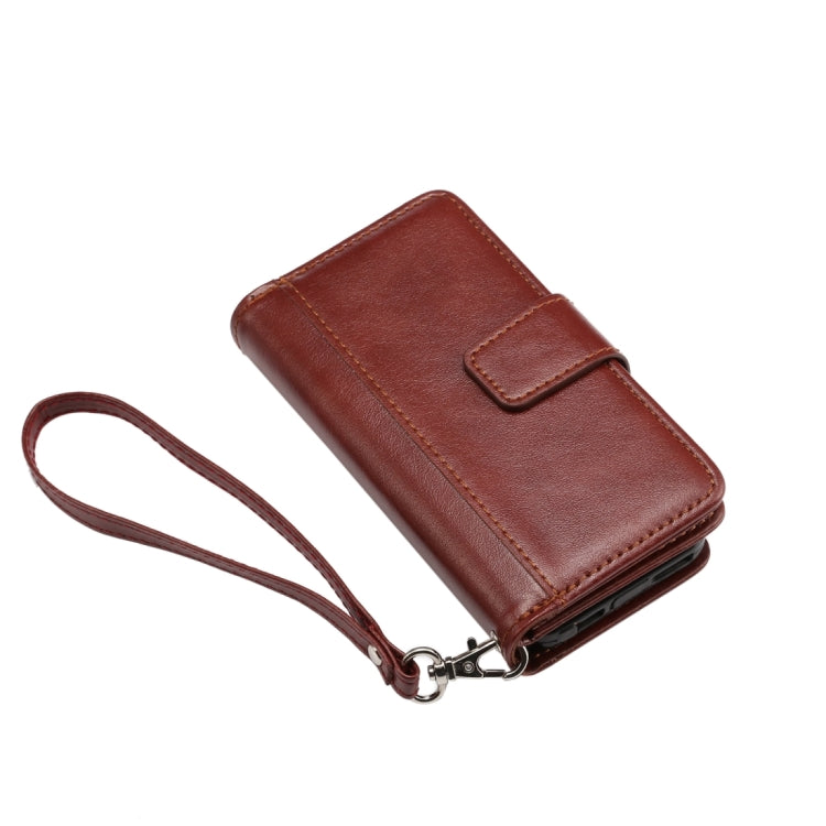 For iPhone 5 & 5s & SE Separable Crazy Horse Texture Horizontal Flip Leather Case + Back Cover 6 Card Slots & Wallet & Photo Frame & Lanyard(Brown)