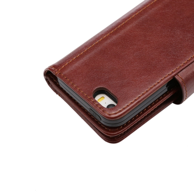 For iPhone 5 & 5s & SE Separable Crazy Horse Texture Horizontal Flip Leather Case + Back Cover 6 Card Slots & Wallet & Photo Frame & Lanyard(Brown)