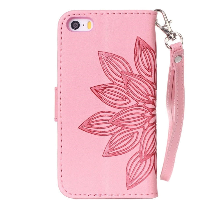 For iPhone 5 & 5s & SE Crazy Horse Texture Half Flower Printing Horizontal Flip Leather Case with Holder & Card Slots & Wallet & Lanyard