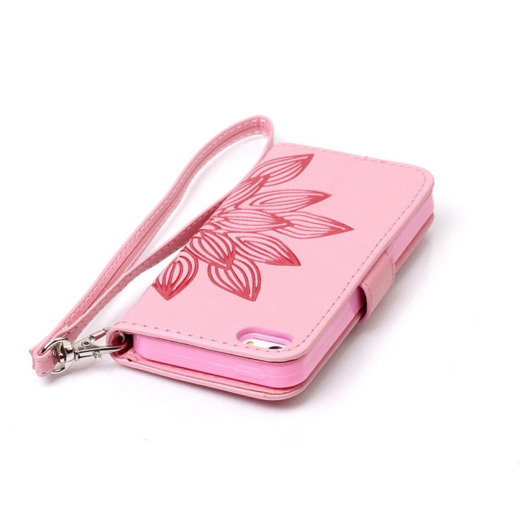 For iPhone 5 & 5s & SE Crazy Horse Texture Half Flower Printing Horizontal Flip Leather Case with Holder & Card Slots & Wallet & Lanyard