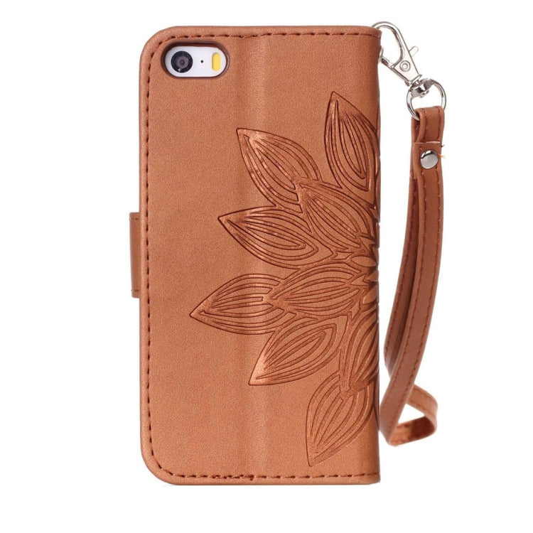 For iPhone 5 & 5s & SE Crazy Horse Texture Half Flower Printing Horizontal Flip Leather Case with Holder & Card Slots & Wallet & Lanyard