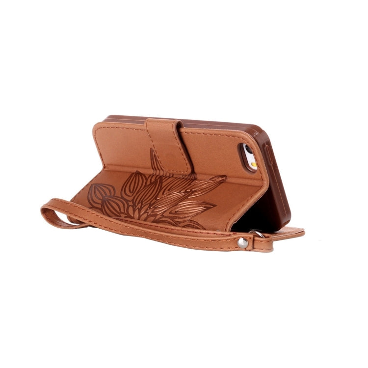 For iPhone 5 & 5s & SE Crazy Horse Texture Half Flower Printing Horizontal Flip Leather Case with Holder & Card Slots & Wallet & Lanyard