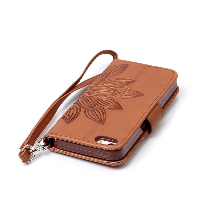 For iPhone 5 & 5s & SE Crazy Horse Texture Half Flower Printing Horizontal Flip Leather Case with Holder & Card Slots & Wallet & Lanyard
