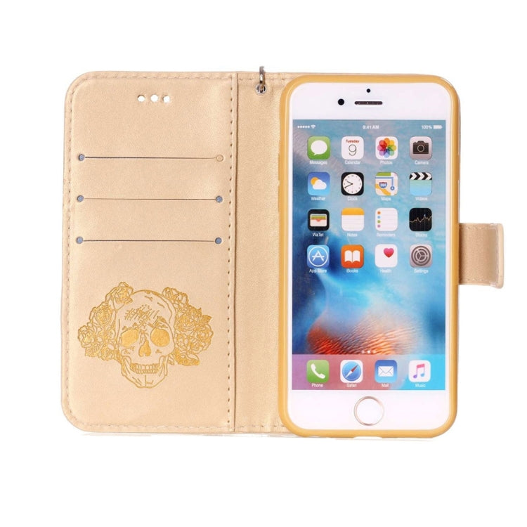 For iPhone 5 & 5s & SE Crazy Horse Texture Skull Printing Horizontal Flip Leather Case with Holder & Card Slots & Wallet & Lanyard