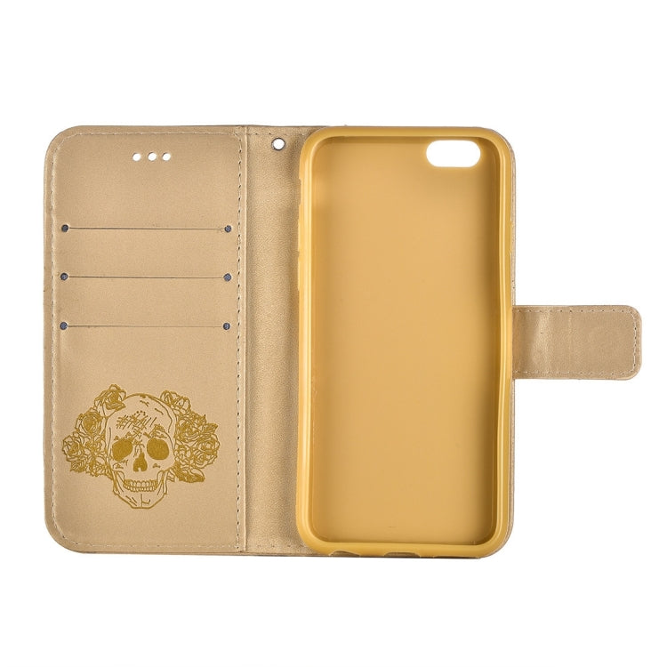 For iPhone 5 & 5s & SE Crazy Horse Texture Skull Printing Horizontal Flip Leather Case with Holder & Card Slots & Wallet & Lanyard