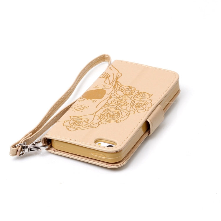 For iPhone 5 & 5s & SE Crazy Horse Texture Skull Printing Horizontal Flip Leather Case with Holder & Card Slots & Wallet & Lanyard