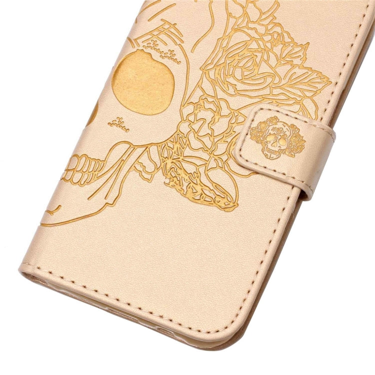 For iPhone 5 & 5s & SE Crazy Horse Texture Skull Printing Horizontal Flip Leather Case with Holder & Card Slots & Wallet & Lanyard