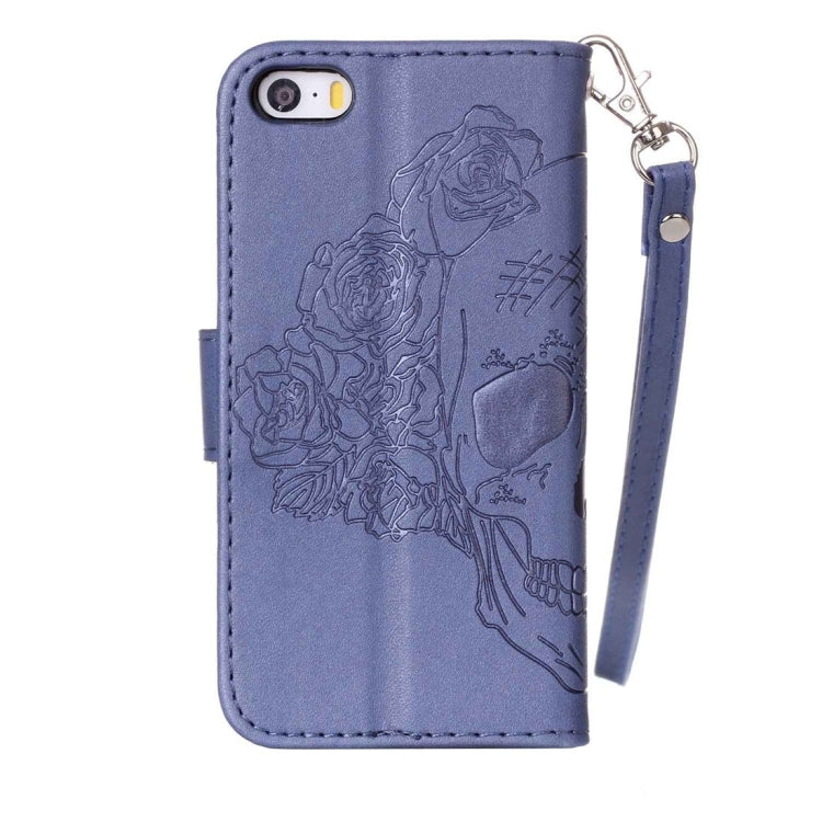 For iPhone 5 & 5s & SE Crazy Horse Texture Skull Printing Horizontal Flip Leather Case with Holder & Card Slots & Wallet & Lanyard