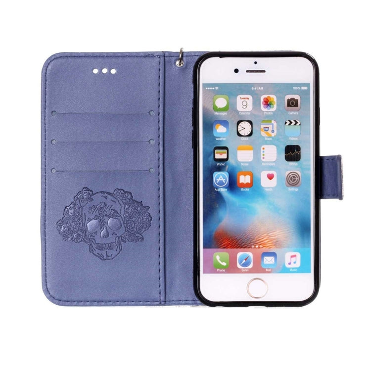 For iPhone 5 & 5s & SE Crazy Horse Texture Skull Printing Horizontal Flip Leather Case with Holder & Card Slots & Wallet & Lanyard