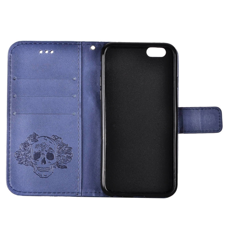 For iPhone 5 & 5s & SE Crazy Horse Texture Skull Printing Horizontal Flip Leather Case with Holder & Card Slots & Wallet & Lanyard