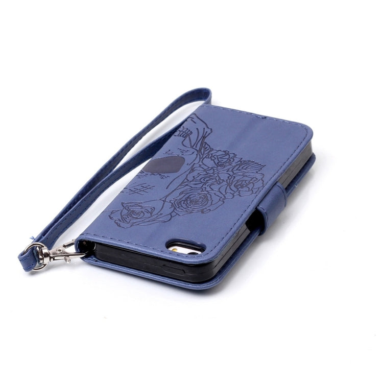 For iPhone 5 & 5s & SE Crazy Horse Texture Skull Printing Horizontal Flip Leather Case with Holder & Card Slots & Wallet & Lanyard