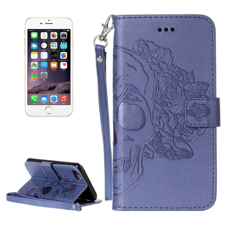 For iPhone 5 & 5s & SE Crazy Horse Texture Skull Printing Horizontal Flip Leather Case with Holder & Card Slots & Wallet & Lanyard