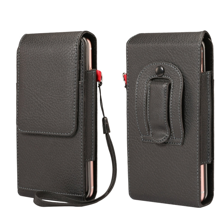 For 6.7 inch and Below Phones Litchi Texture Multifunctional Universal Vertical Flip Upright Double Lattice PU Leather Case Waist Bag with Card Slot & Belt Clip & Lanyard (Black)