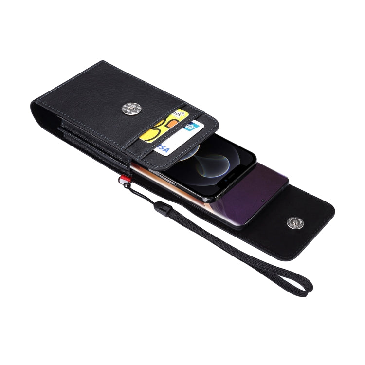 For 6.7 inch and Below Phones Litchi Texture Multifunctional Universal Vertical Flip Upright Double Lattice PU Leather Case Waist Bag with Card Slot & Belt Clip & Lanyard (Black)