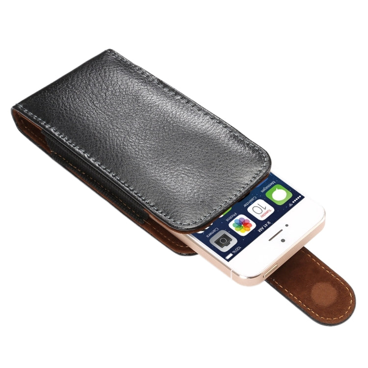 4 inch Litchi Texture Vertical Flip Upright Genuine Leather Case / Waist Bag with Rotatable Back Splint for iPhone SE & 5s & 5 & 4S, etc