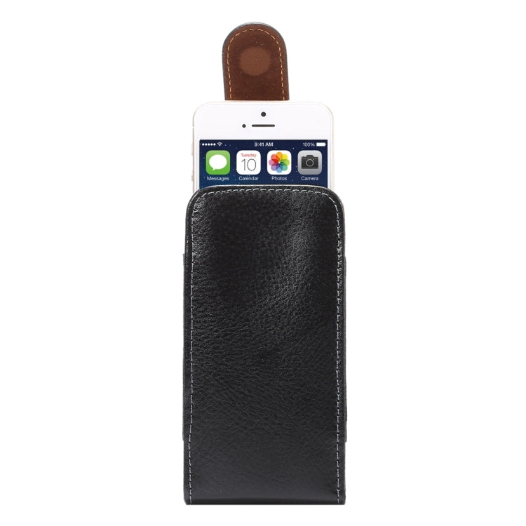 4 inch Litchi Texture Vertical Flip Upright Genuine Leather Case / Waist Bag with Rotatable Back Splint for iPhone SE & 5s & 5 & 4S, etc