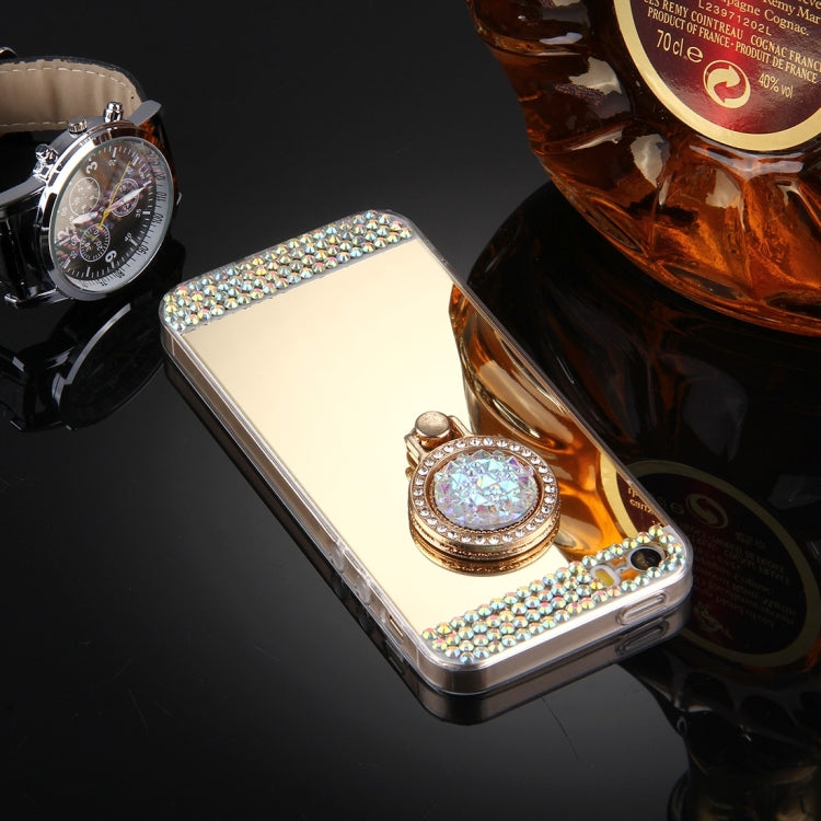 For iPhone 5 & 5s & SE Diamond Encrusted Electroplating Mirror Protective Cover Case with Hidden Ring Holder