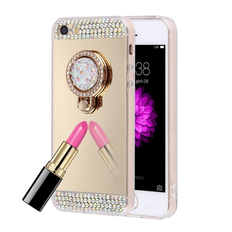 For iPhone 5 & 5s & SE Diamond Encrusted Electroplating Mirror Protective Cover Case with Hidden Ring Holder