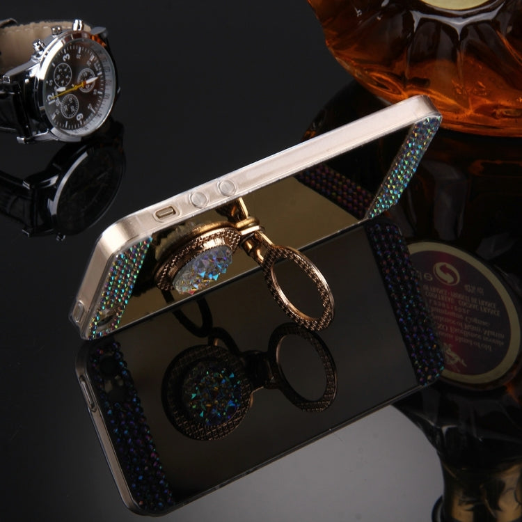 For iPhone 5 & 5s & SE Diamond Encrusted Electroplating Mirror Protective Cover Case with Hidden Ring Holder