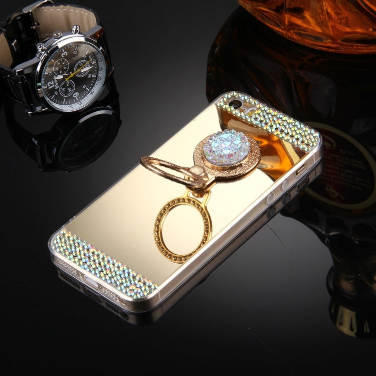 For iPhone 5 & 5s & SE Diamond Encrusted Electroplating Mirror Protective Cover Case with Hidden Ring Holder