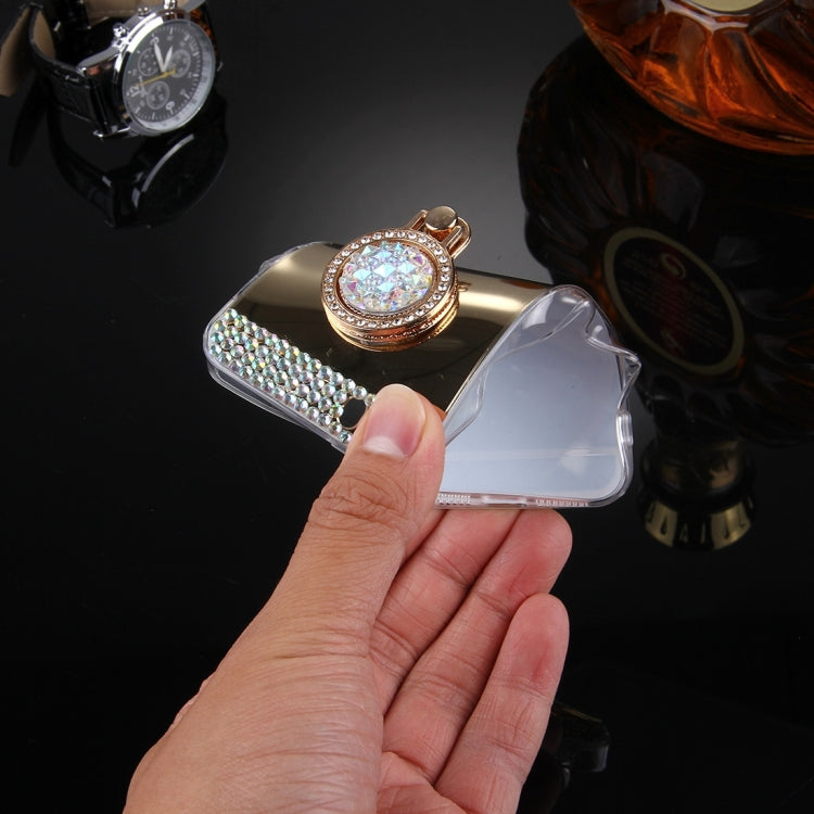 For iPhone 5 & 5s & SE Diamond Encrusted Electroplating Mirror Protective Cover Case with Hidden Ring Holder
