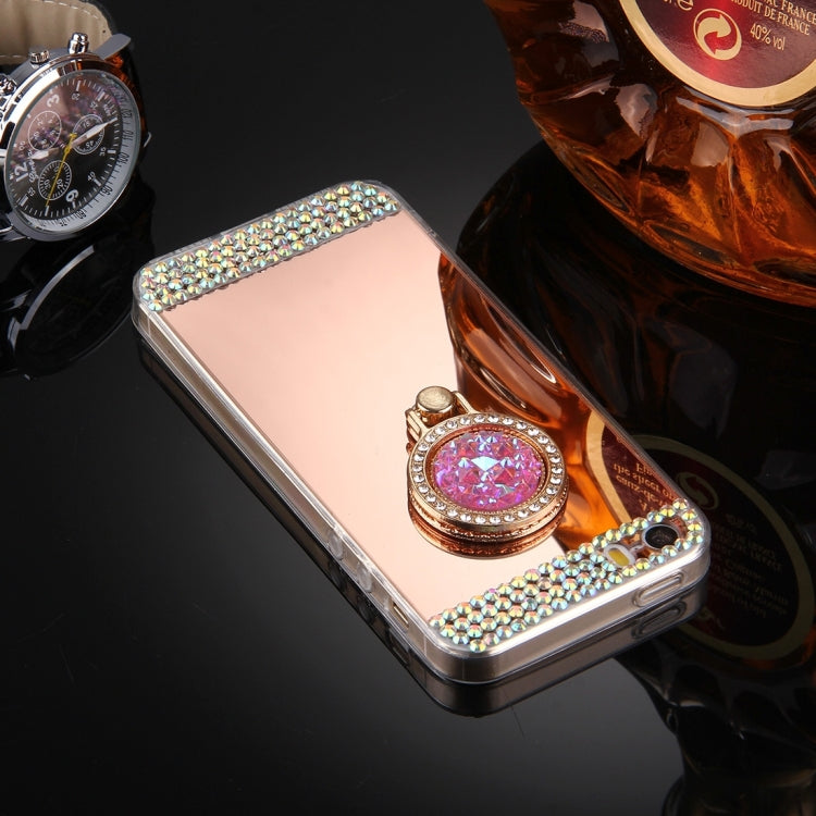 For iPhone 5 & 5s & SE Diamond Encrusted Electroplating Mirror Protective Cover Case with Hidden Ring Holder