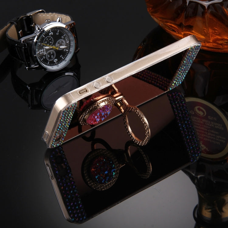 For iPhone 5 & 5s & SE Diamond Encrusted Electroplating Mirror Protective Cover Case with Hidden Ring Holder