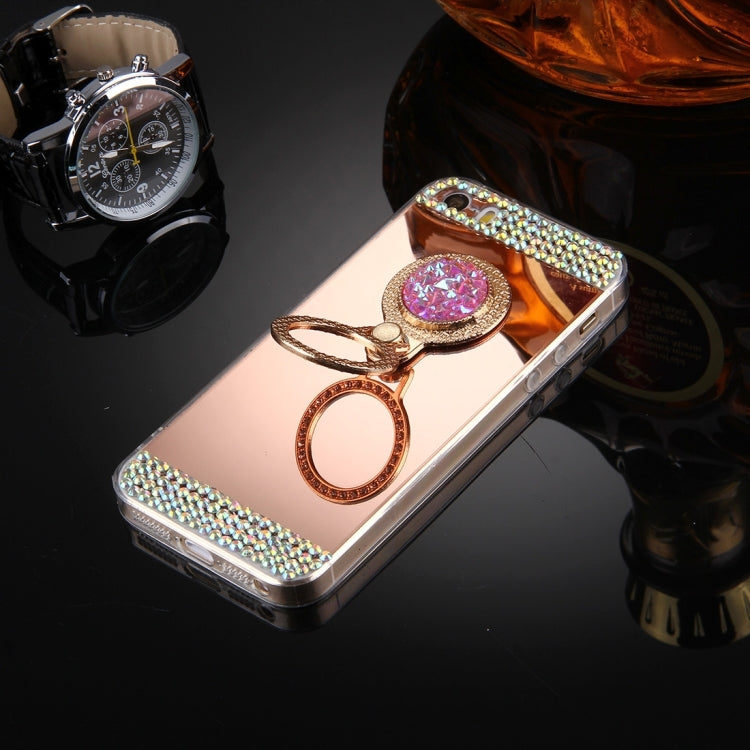 For iPhone 5 & 5s & SE Diamond Encrusted Electroplating Mirror Protective Cover Case with Hidden Ring Holder