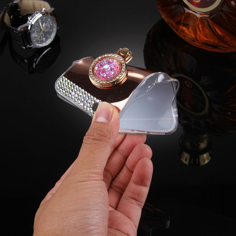 For iPhone 5 & 5s & SE Diamond Encrusted Electroplating Mirror Protective Cover Case with Hidden Ring Holder