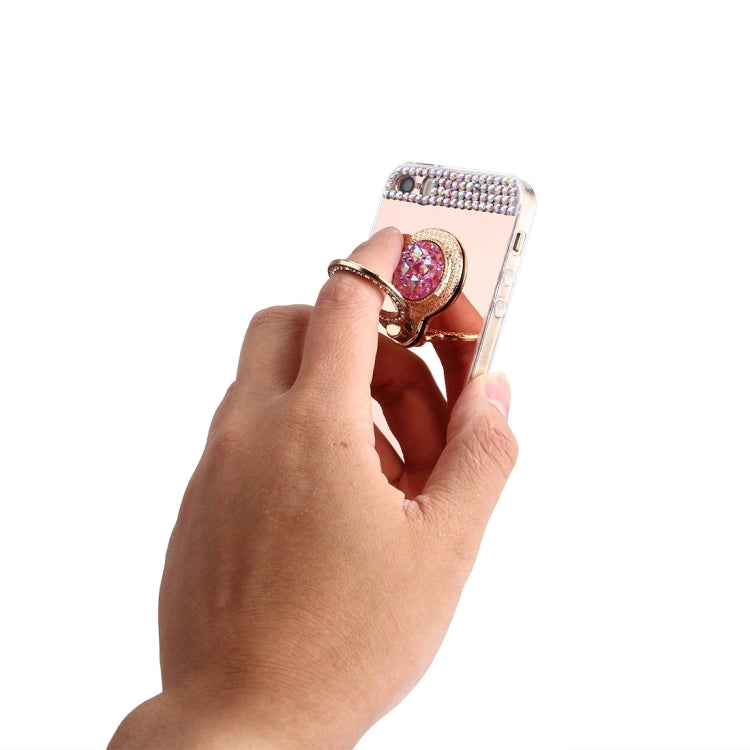 For iPhone 5 & 5s & SE Diamond Encrusted Electroplating Mirror Protective Cover Case with Hidden Ring Holder