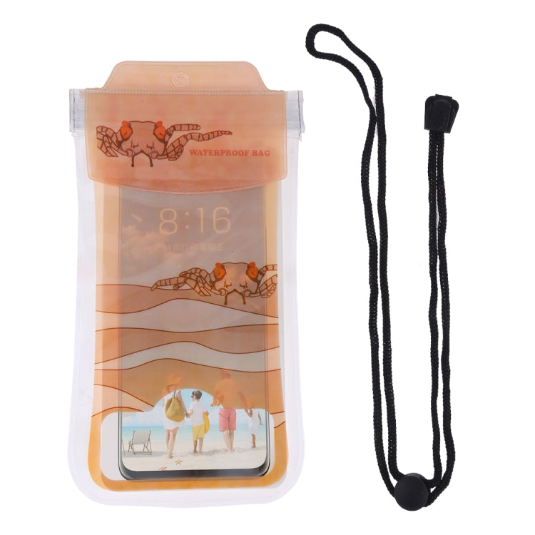Happy Little Crab Pattern PVC Transparent Universal Luminous Waterproof Bag with Lanyard for Smart Phones below 5.8 inch