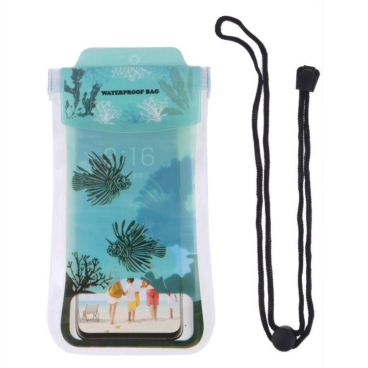 Coral Pattern PVC Transparent Universal Luminous Waterproof Bag with Lanyard for Smart Phones below 5.8 inch