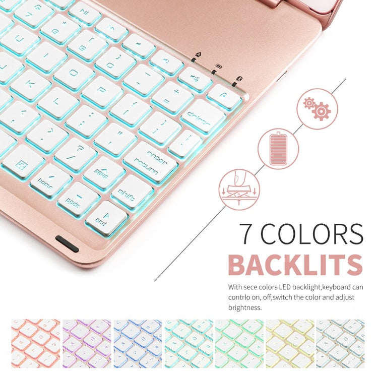 F105 Aluminum Alloy 7 Backlight iPad Tablet Case Hard Shell for iPad Pro 10.5 inch A1701 (2017) / A1709 (2017), with keyboard & bracket