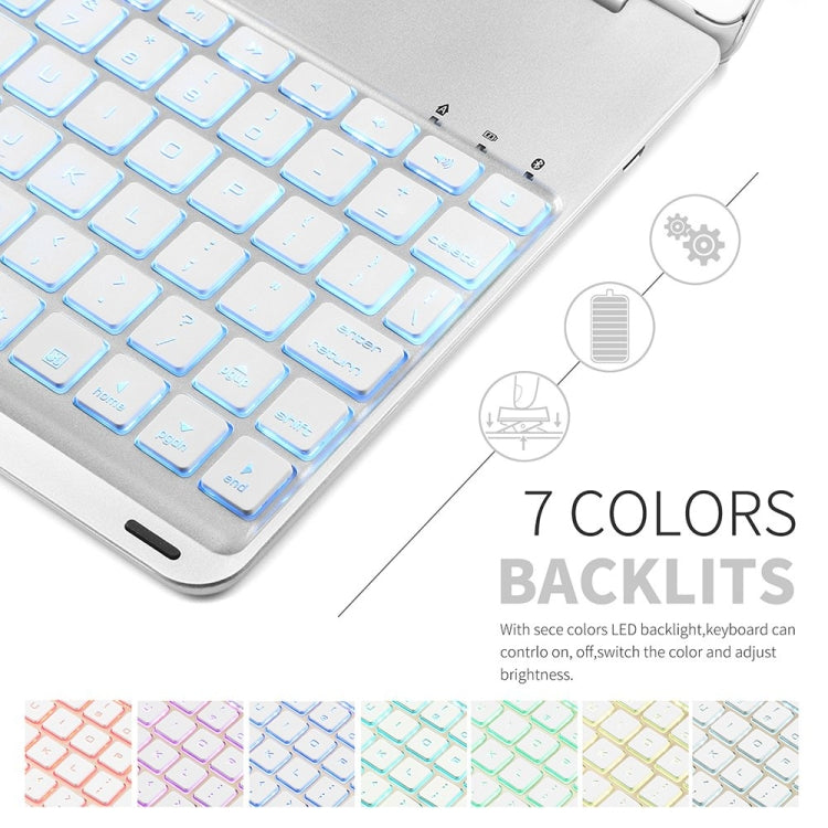 F105 Aluminum Alloy 7 Backlight iPad Tablet Case Hard Shell for iPad Pro 10.5 inch A1701 (2017) / A1709 (2017), with keyboard & bracket