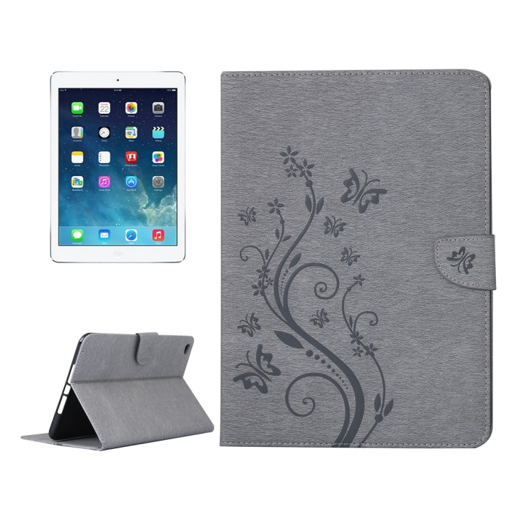 For iPad Air 2 Pressed Flowers Butterfly Pattern Horizontal Flip PU Leather Case with Magnetic Buckle & Holder & Card Slots & Wallet